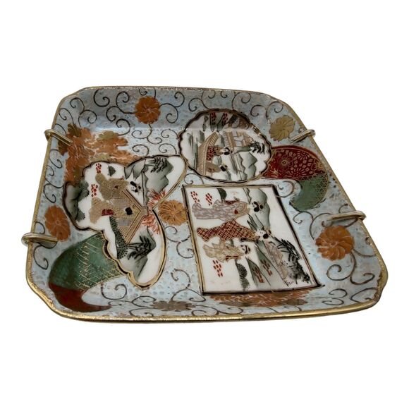 Hand Painted Macau Cloisonne Porcelain Satsuma Blank 3 Scenes Japanese Village - Picture 8 of 12